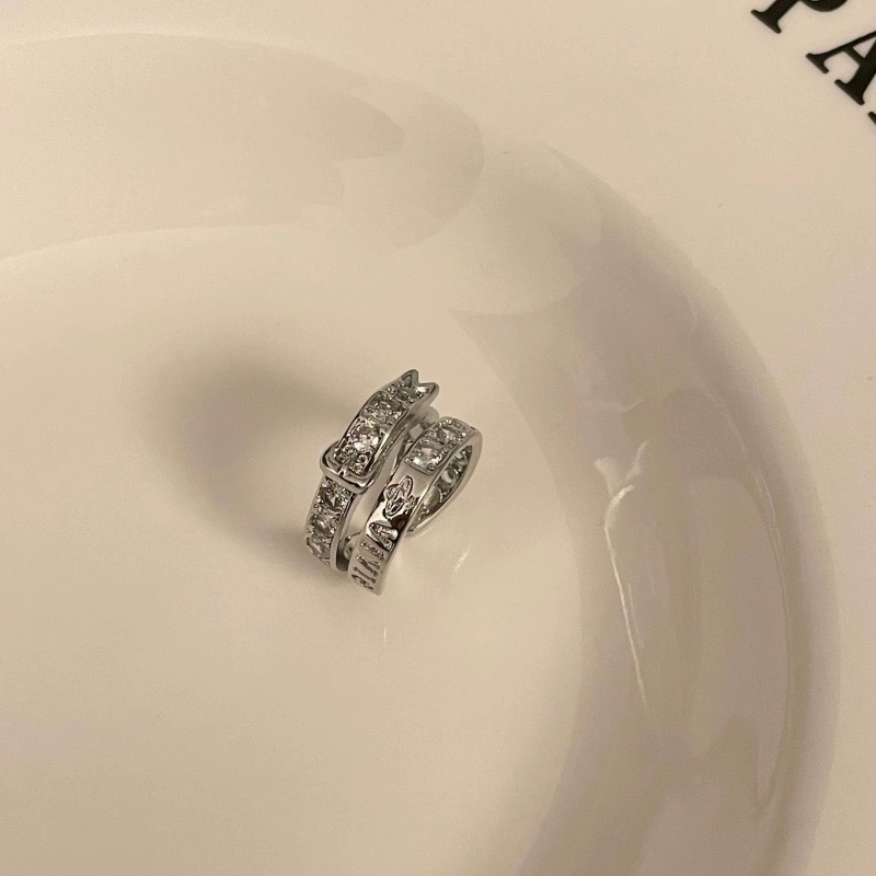 Sweet and cool double leather head sparkling diamond ring, light luxury couple ring, fashion and versatile ring_voghion.com