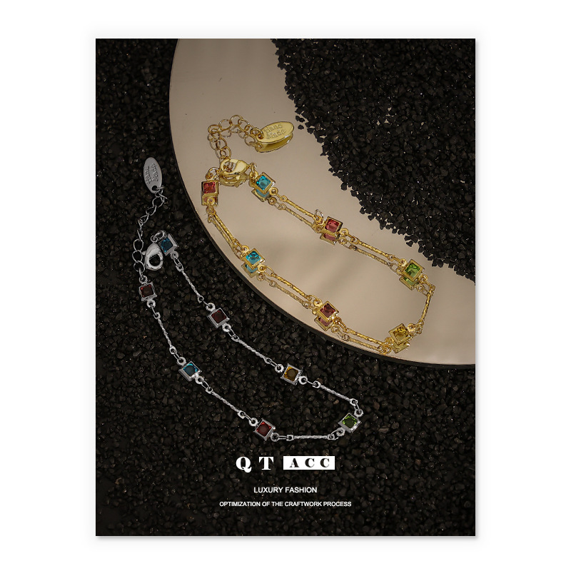 Brass gold plated/White Gold Korean ins niche simple all-match summer color zirconium bracelet bracelet new women's