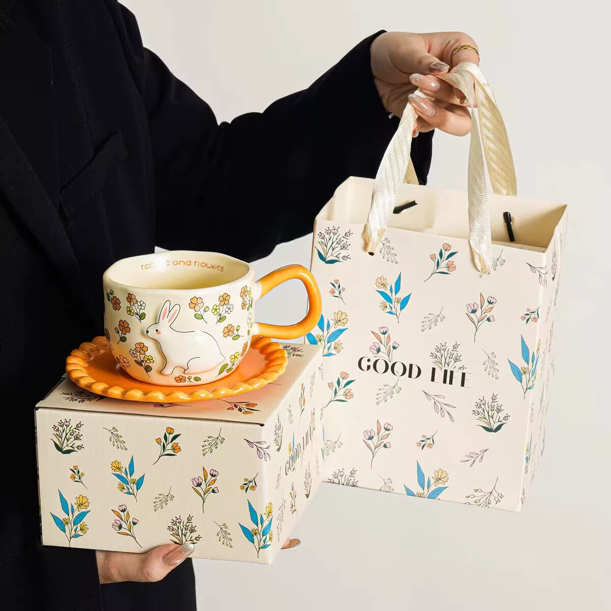 Подарочный кофейный набор retro rabbit, элегантный подарок на свадьбу/день рождения, в коробке (фуксия/оранжевый/фиолетовый)