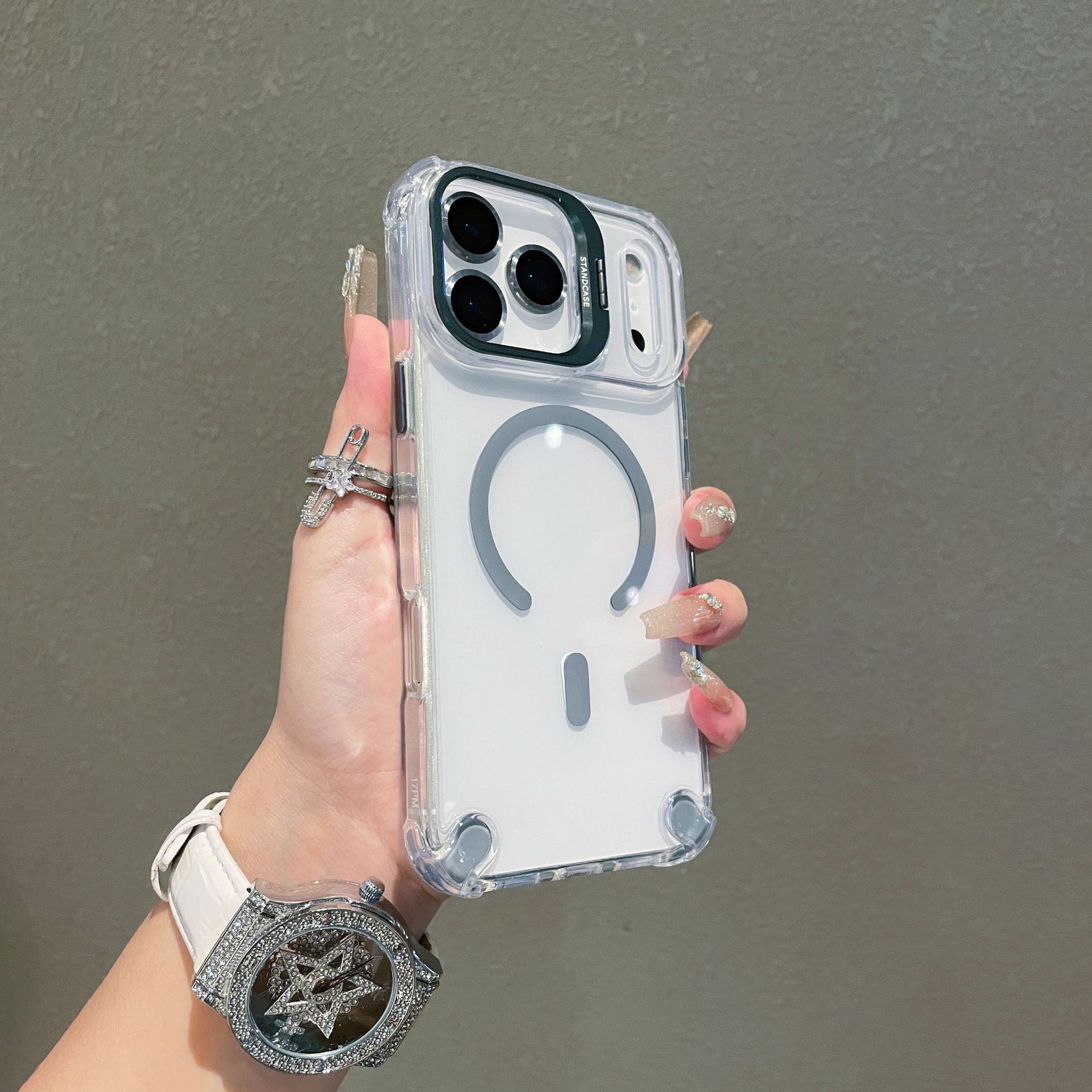 Nuevo soporte de lente para Apple 17 caso de succión magnética C boca transparente a prueba de caídas iPhone16 PRO caso