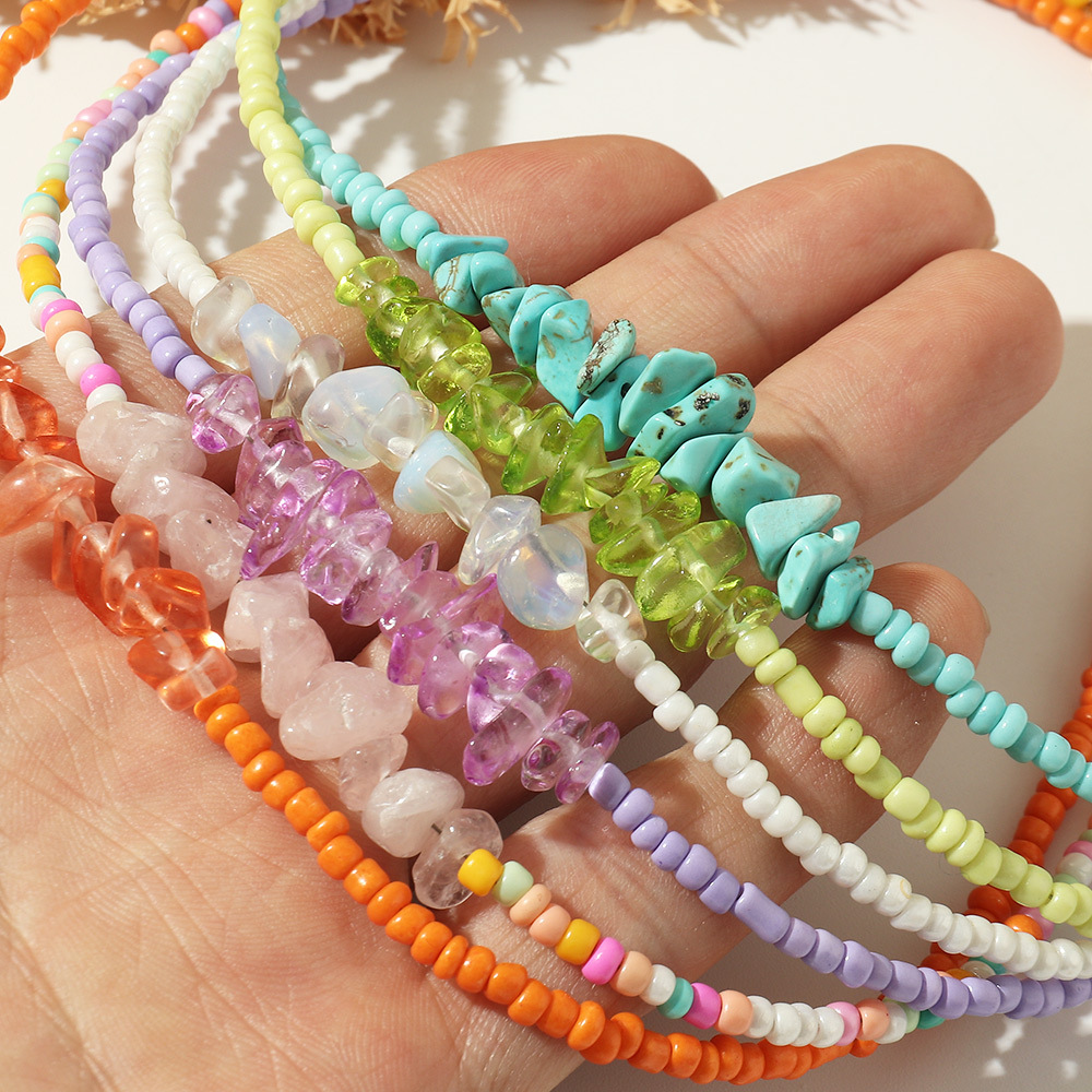 wholesale jewelry irregular crystal gravel color rice bead necklace Nihaojewelry