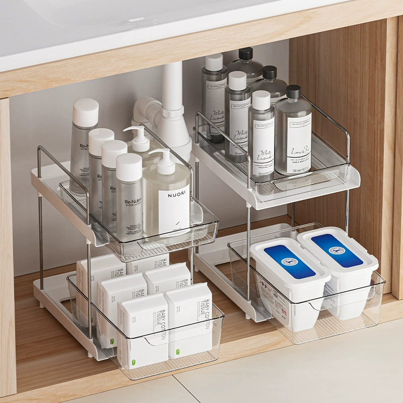 Kitchen bathroom sink under sink storage rack multi-functional floor-standing cosmetics pull-out double-layer desktop storage rack