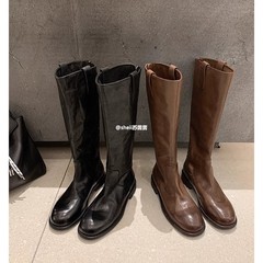 【Sheii蘇ライン】同金 ~ 水洗い縮紋牛革後ファスナー筒ブーツ女性騎士靴秋冬