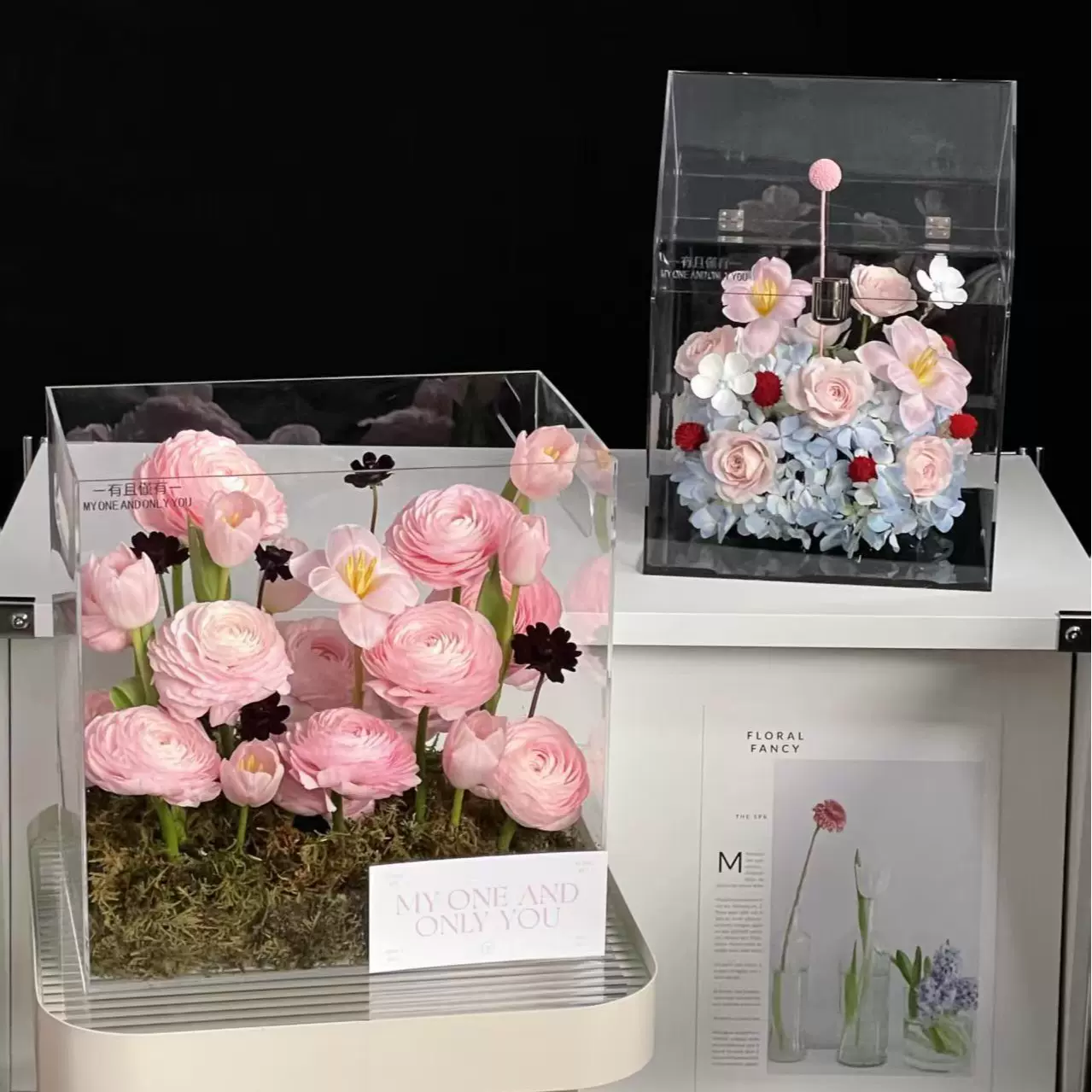 郁金香亚克力透明花盒方形送母亲鲜花礼品包装盒花束礼盒
