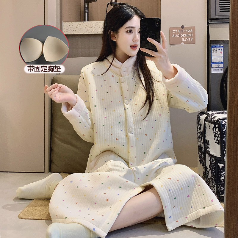 Xiyue 2025 Air Cotton Nursing Belt Breast Pad Postpartum Nightgown Winter Pregnant Women Loose Warm Long Skirt during Pregnancy Xiyue 2025 Air Cotton Nursing Belt Breast Pad Postpartum Nightgown Winter Pregnant Women Loose Warm Long Skirt during Pregnancy