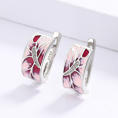  New Retro Elegant Pink Floral Earrings with Craftsmanship Enamel Wedding Party Jewelry