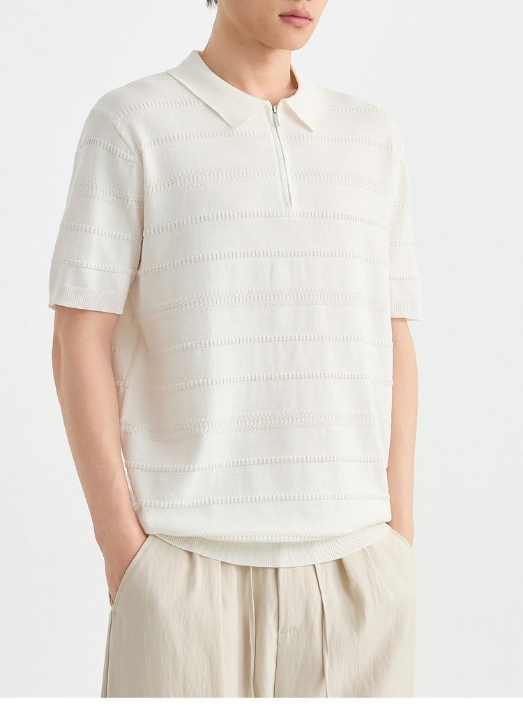 Áo polo nam tay ngắn cổ bẻ phối khóa kéo một nửa, chất liệu dệt kim hoa văn jacquard — đen chi tiết 25