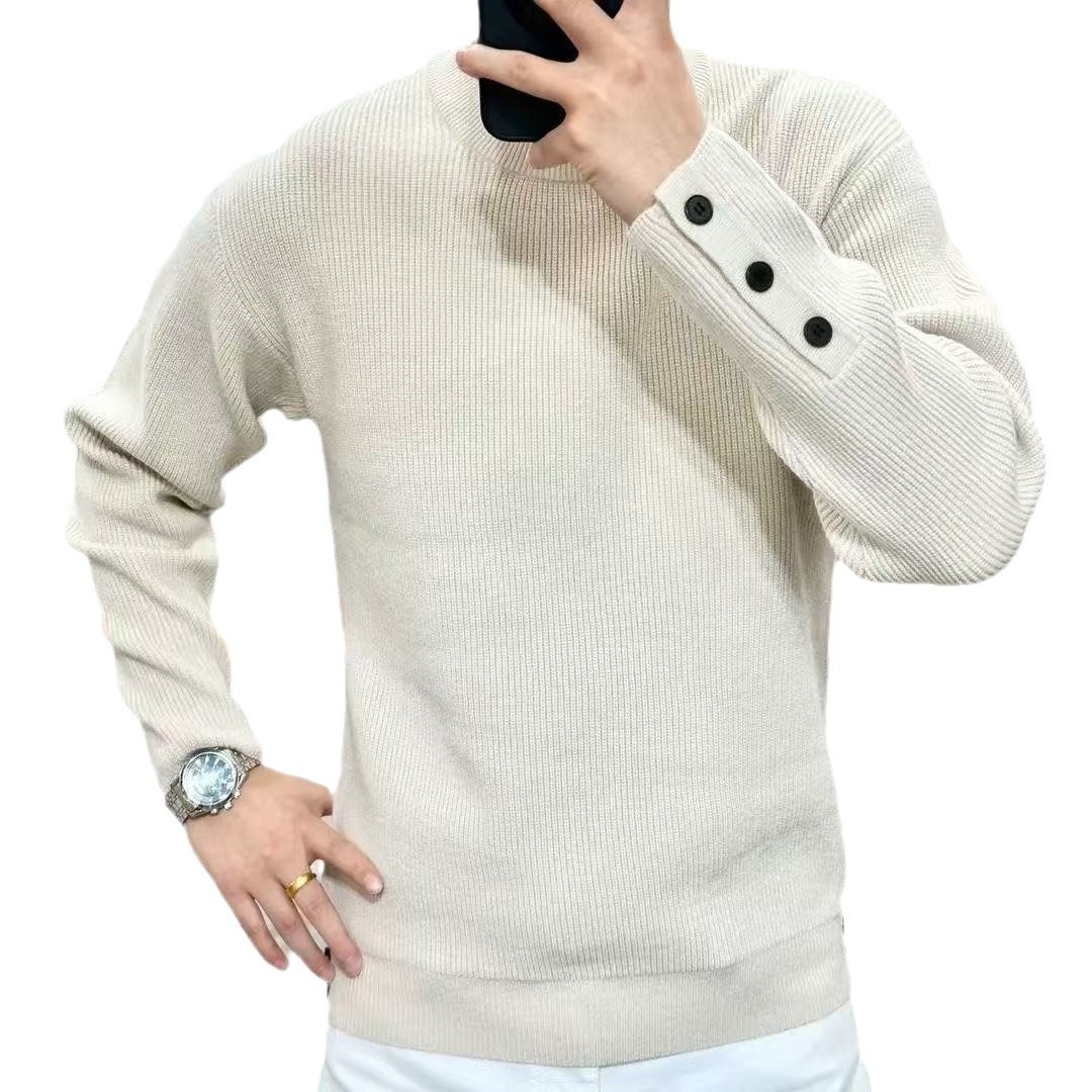 Autumn Men's Explosive Knitted Sweater Trend Personalized All-match Casual Simple Fashion Round Neck Long Sleeve High-grade Sweater