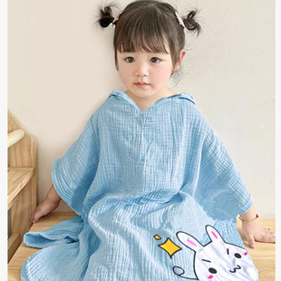 Cross-border hot sale children's cloak gauze bathrobe bath portable wear cute anti-cold hooded absorbent bath towel