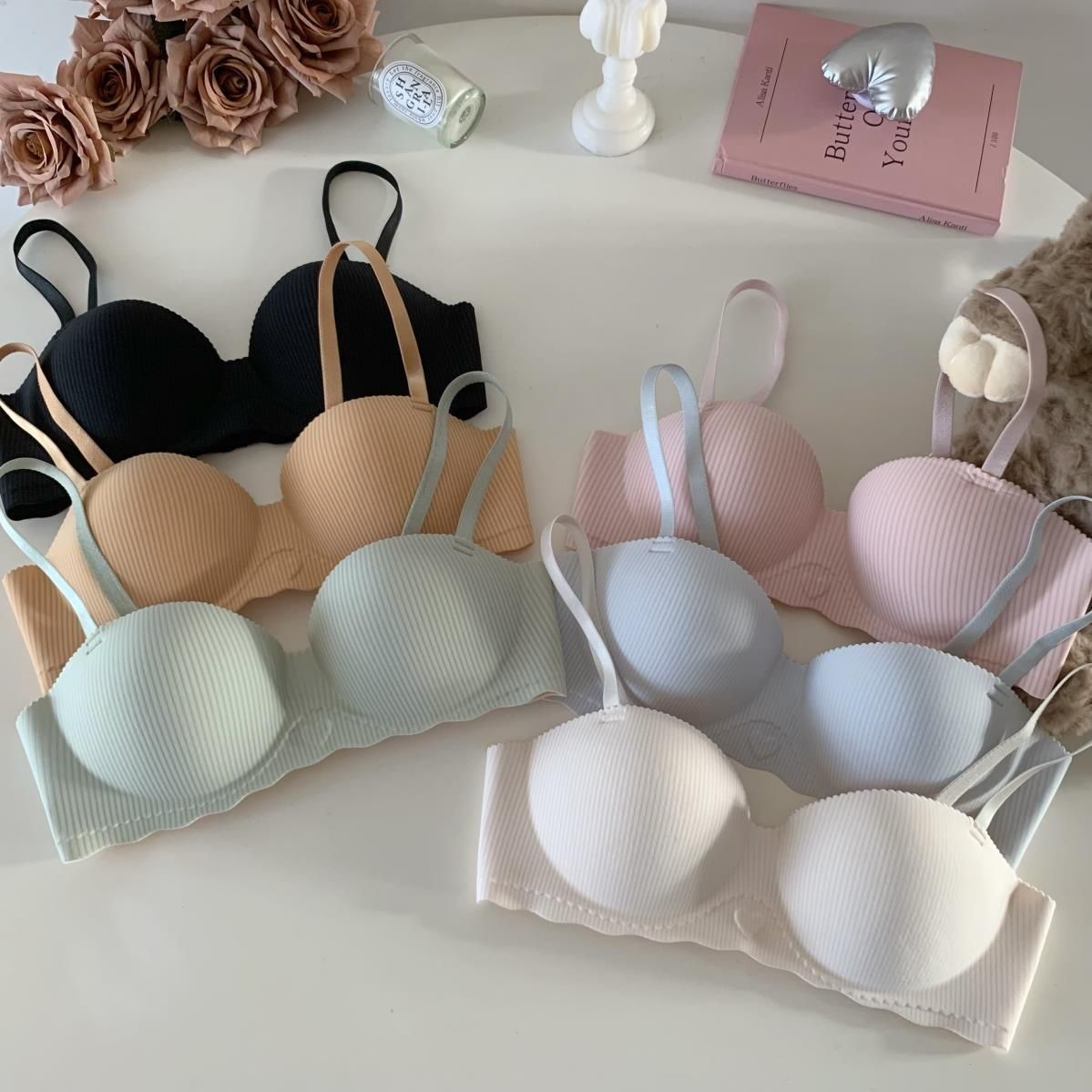 Demi Cup Bra Cup Solid Color Lady Sexy Nylon Sponge Side Breast Reduction Comfort All Seasons Bralette