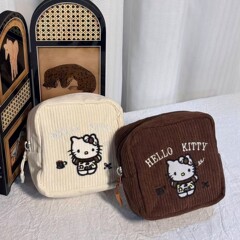 2024秋冬コーデュロイハローキティ刺繍ポーチ高颜値ポータブル手持ち洗面バッグ