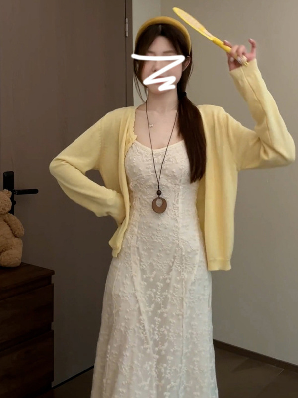 白色吊带连衣裙子女夏季2025新小个子巨好看穿搭长裙套装|undefined