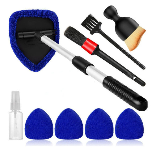 Brush Microfiber Replacement | Qìchē Car cleaning tools - pentagon-telescopic-rod-5-cloth-covers-spray-bottle-3-brushes-telescopic-rod
