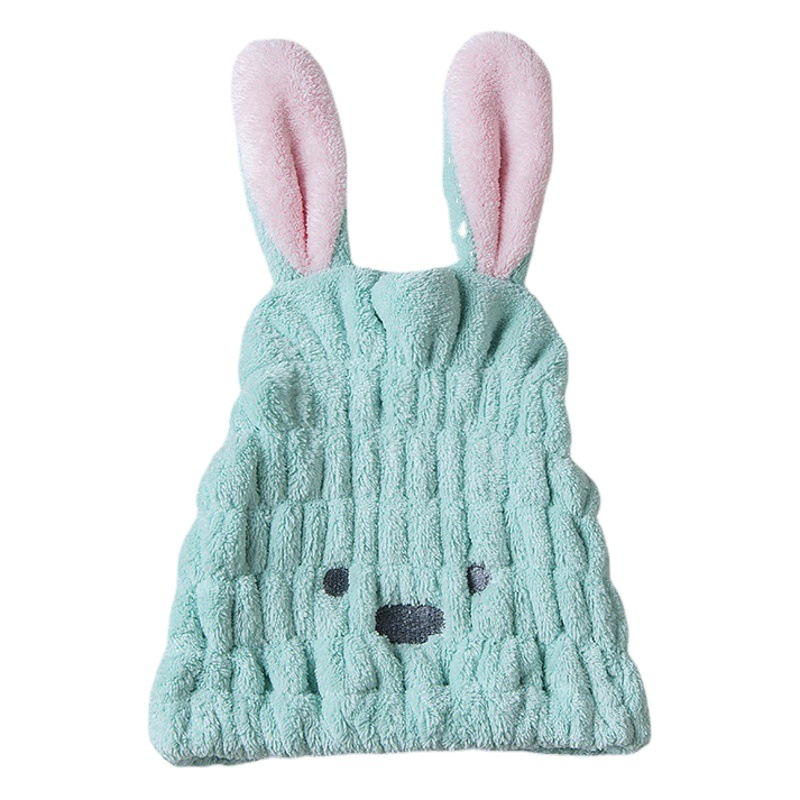 Children's coral fleece cartoon shower cap rabbit ears hair drying cap wholesale adult female hair drying towel one-piece delivery