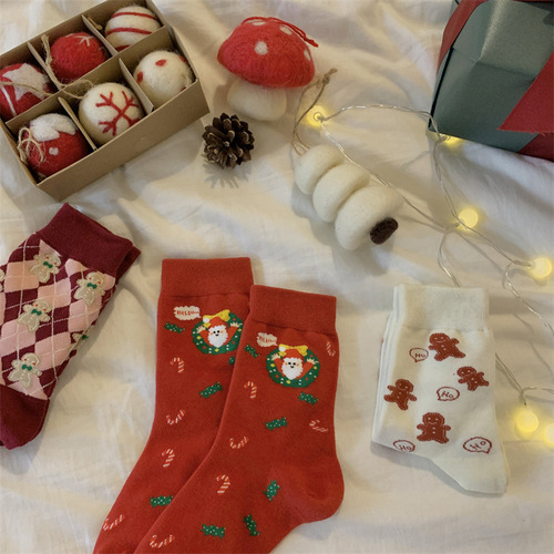Autumn and winter creative Santa Claus red mid-calf socks Snowman holiday gift Elk ladies New Year cotton socks