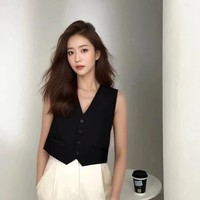 美式复古高级感短款西装马甲开衫外套女夏季无袖坎肩背心外穿上衣