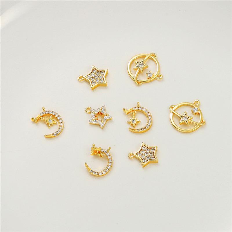 18K Gold-Plated Five-Pointed Star Zircon Pendant Beaded DIY Accessory Materials Bracelet Necklace Star and Moon Pendant Jewelry