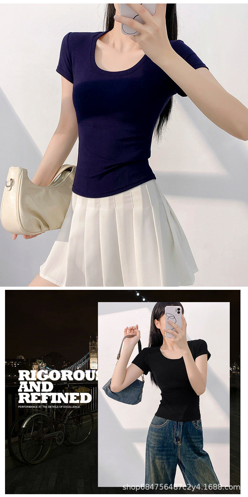 American slim-fit short-sleeved T-shirt for women, 2025 summer new style, waist-cinching round-neck T-shirt, sweet and spicy short top as the base pic 18