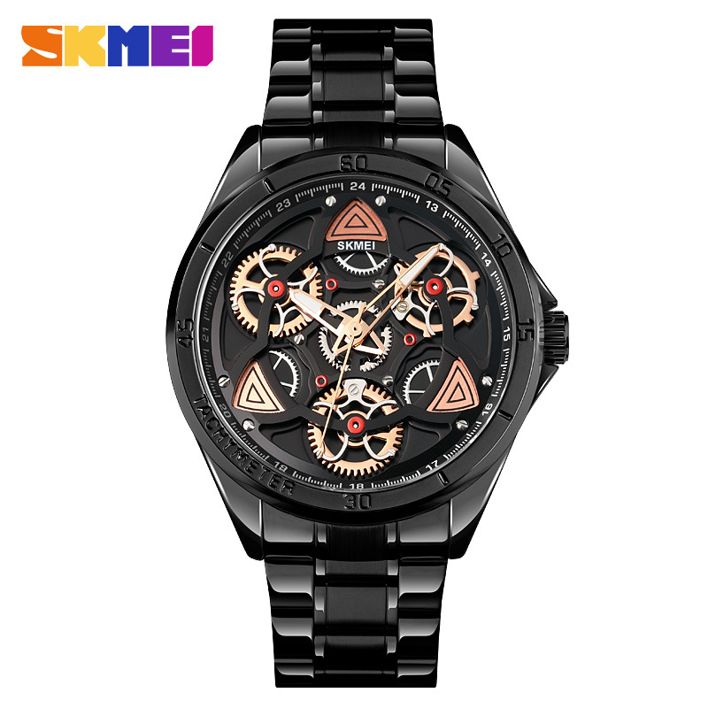 Skmei skmei 1678 nueva correa de acero cuarzo engranaje hueco hombres negocio la moda regalo personalizado reloj