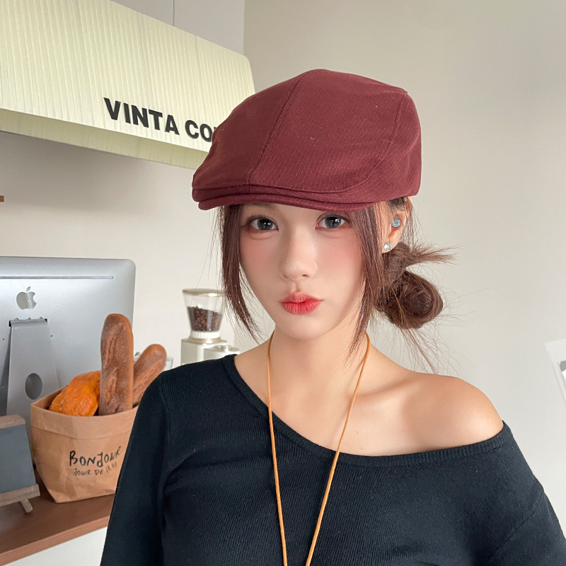 英伦风复古前进帽女夏季日系报童帽显脸小古着风反戴鸭舌画家帽子|undefined