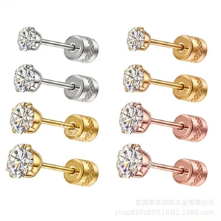 钛钢 四爪锆石耳钉女ins风简约气质耳骨钉跨境批发轻奢耳饰