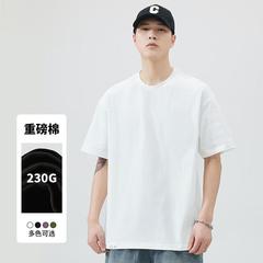 春夏の純綿ルーズカジュアルメンズTシャツヘビーラウンドネックルーズソリッドカラー半袖多用途カップルトップ