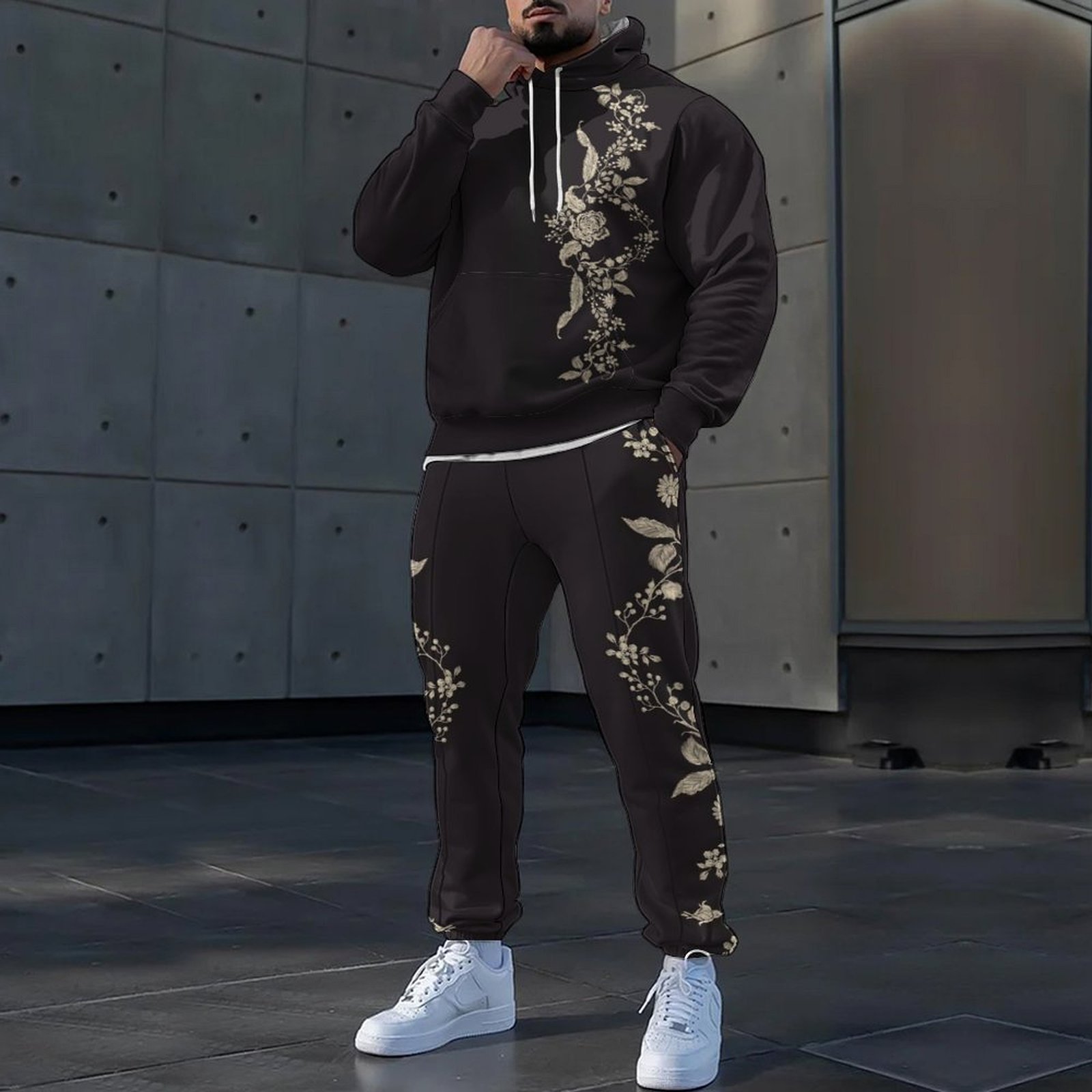 Traje de pantalón de suéter con capucha con estampado de animales 3D HD, MC11-ML1 de dos piezas de estilo perezoso y casual para el hogar