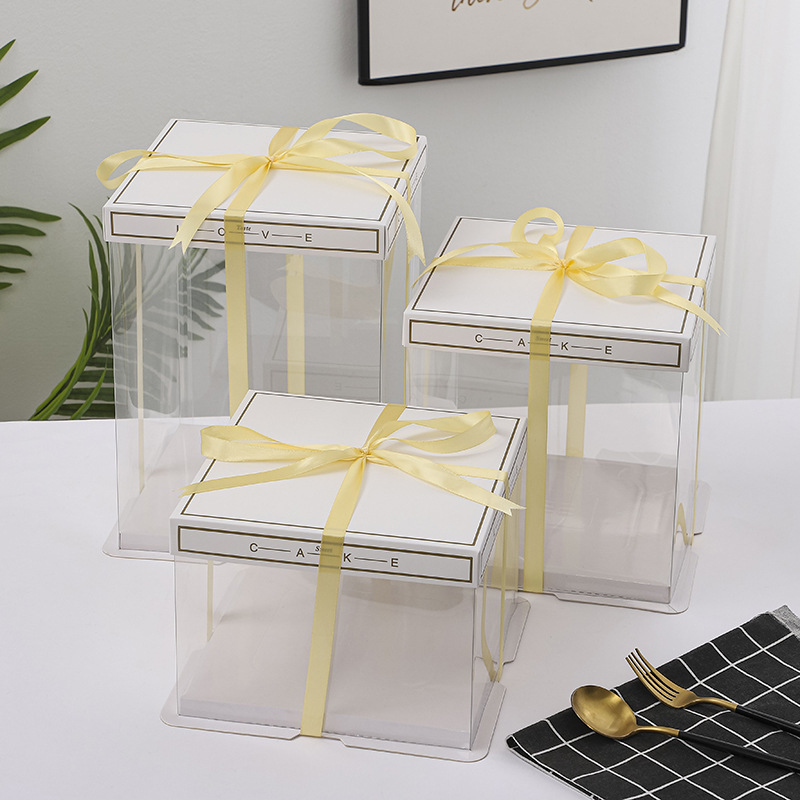 Caja de caja de caja de pastel de cumpleaños transparente 4 cuatro pulgadas seis ocho ocho diez 12 paquete de regalo navideño rojo neto de doble capa simple