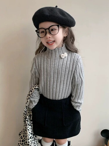 New winter version padded sweater for girls, children's winter base layer top, baby girl winter knitwear