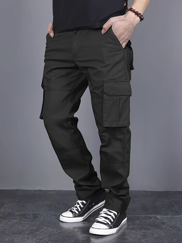 Men's Classic Solid Color Straight Leg Pants with Multiple