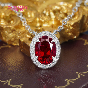 Cross-Border Laboratory Ruby Silver Platinum-Plated Necklace European and American Style Oval Moissanite S925 Necklace Pure Silver Four-Prong
