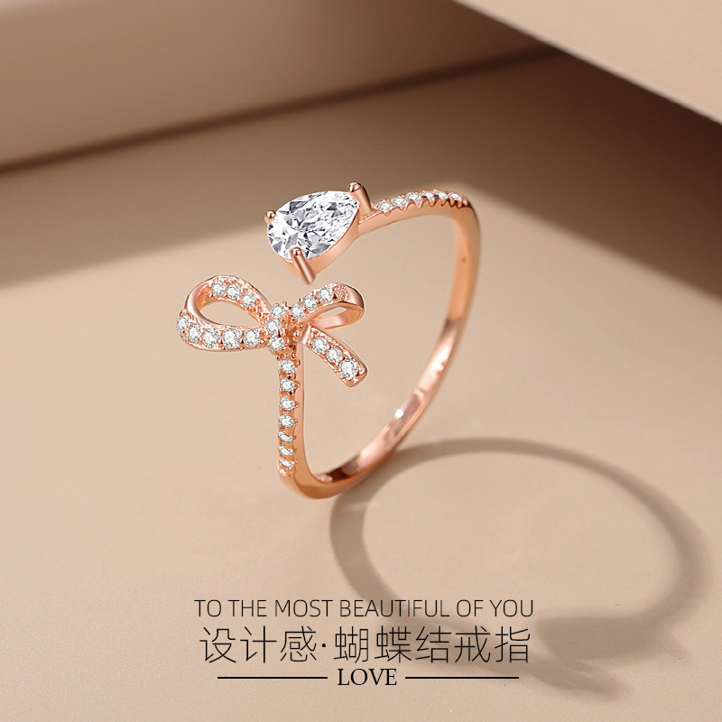 S925 anillo de plata arco estilo coreano fresco lindo anillo femenino abierto nicho alto sentido ins estilo pulsera