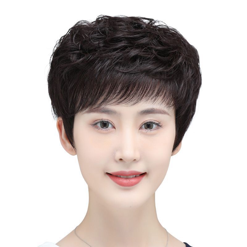 假发真发全真人发短发女全头套中老年女士卷发妈妈款整顶发套自然|undefined