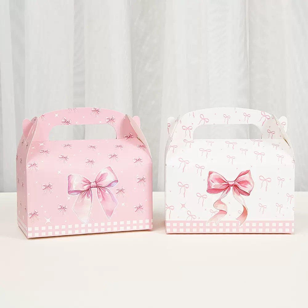公主蝴蝶结派对手提蛋糕盒糖果甜品打包盒印花礼品袋立体包装盒
