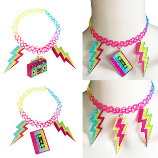 Cross-Border Retro 80S and 90S Disco Clavicle Chain Flash Tape Recorder Era Party Accessories