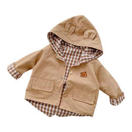 小外套婴儿儿童外套2022春秋男女童夹克衫宝宝可爱两面穿格子上衣