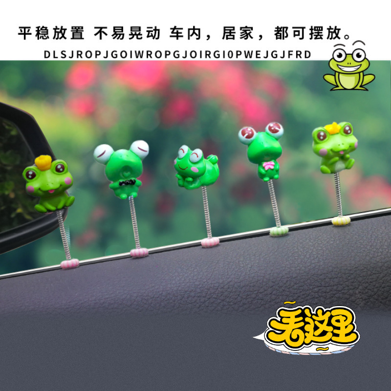 La pequeña rana en la hoja verde, adornos de coche que sacuden la cabeza, adornos pequeños de coche, decoraciones divertidas de la pantalla de la consola central