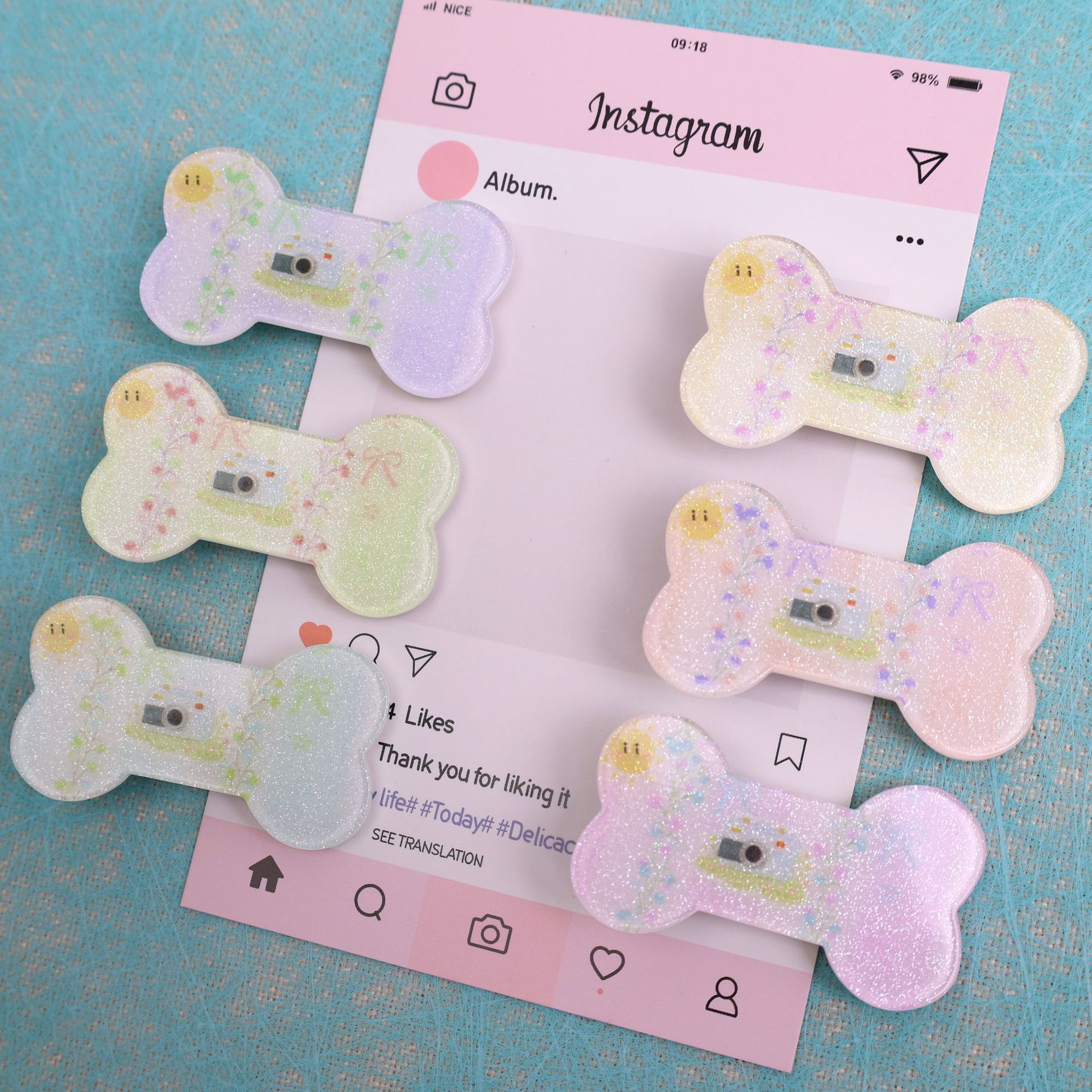 精美彩色细闪小相机骨头形头饰发夹碎发刘海夹个性可爱侧边夹发卡