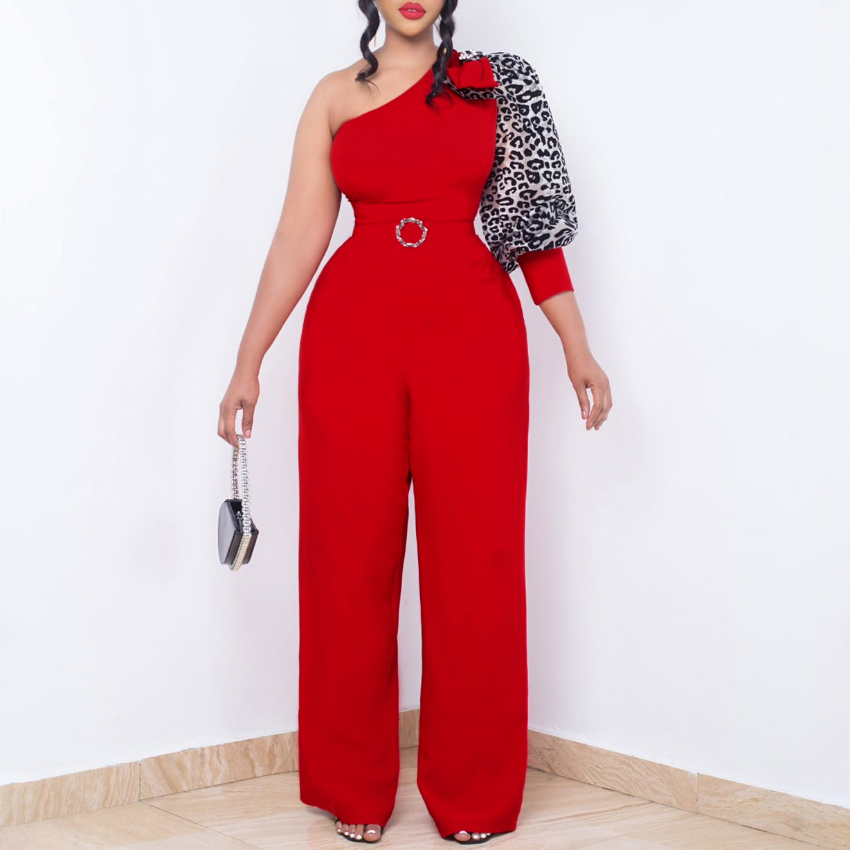 Women's Clothing Slanted Shoulders Sexy Waist Waist Temperament Wide Leg_voghion.com