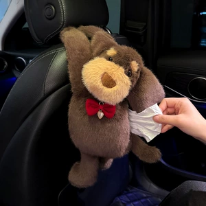 Cute Bow-Tie Dachshund Car Tissue Box, Plush Hanging Car Seat Back Tissue Box, Car Interior Decoration
