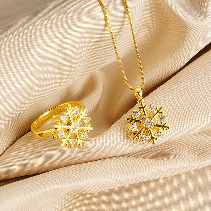 Vietnam oro arado flocos de nieve brillante collar micro diamantes flash dulce anillo Yiwu joyería suministro directo de fábrica