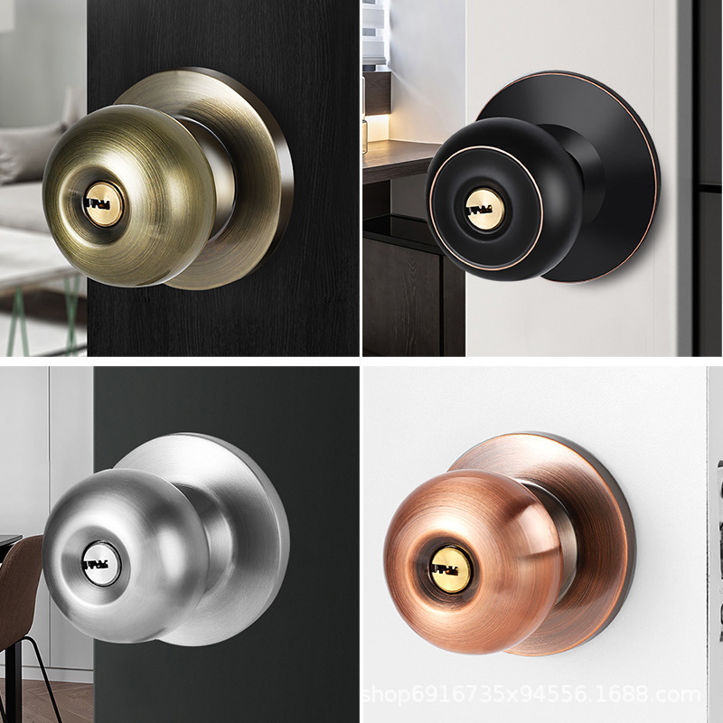 Free Shipping Household Universal Ball Lock Indoor Bedroom Toilet Door Lock Vintage Door Wooden Door Stainless Steel Round Lock