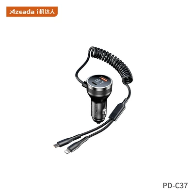 Azeada car charger 60W with cable car fast charging head one for three Apple 15 data cable car charger (Mobil şarj cihazları) - tarnish-one-to-two-wired-160w-fast-charging-car-charger