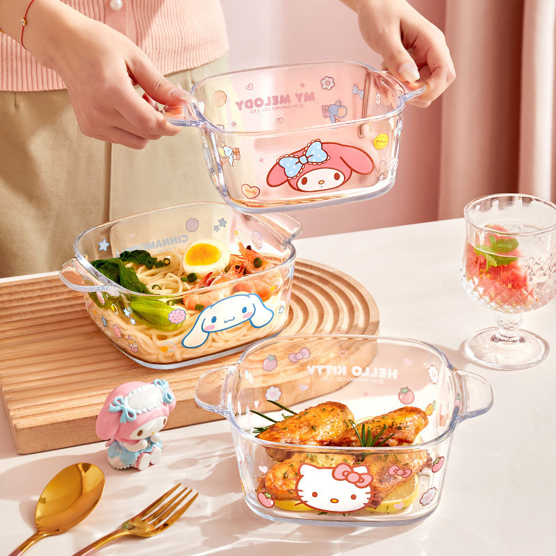 Sanrio Double-Eared Glass Bowl Household High-Temperature Resistant Tableware Cartoon Cute Ramen Rice Bowl Dessert Salad Yogurt Bowl Sanrio Double-Eared Glass Bowl Household High-Temperature Resistant Tableware Cartoon Cute Ramen Rice Bowl Dessert Salad Yogurt Bowl