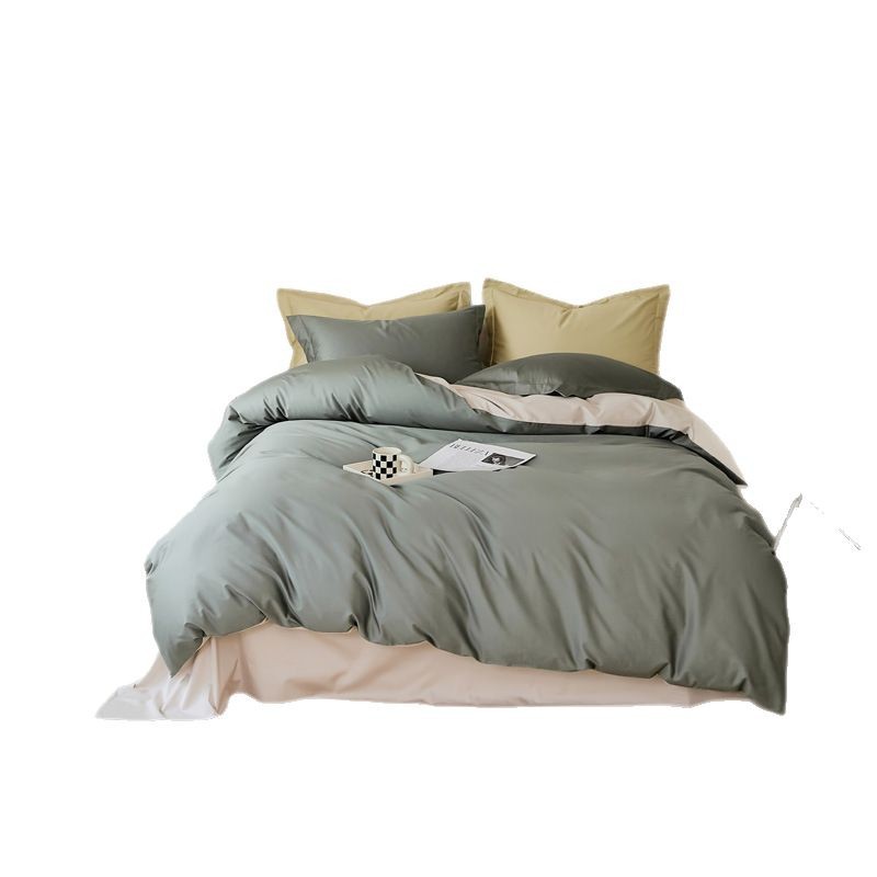 100S algodón de lujo ligero conjunto de cuatro piezas de algodón largo doble color puro estilo nórdico cuatro piezas de algodón puro colchón de cama gaza