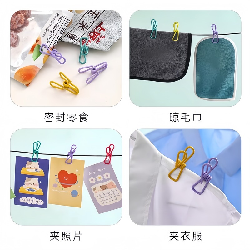 防风铁艺夹子彩色小夹子家用10个装晒衣零食封口夹票据文件长尾夹|undefined