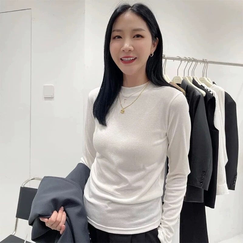 Boss Lady winter new small stand collar half turtleneck fleece-lined baby velvet bottoming shirt stretch long sleeve T-shirt female 9585