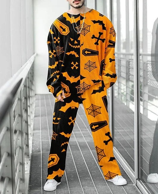 Colorido estilo personalizado estampado de dos piezas guapo otoño nuevo color contraste estilo Hong Kong cuello redondo camiseta pantalones ME6-MR10