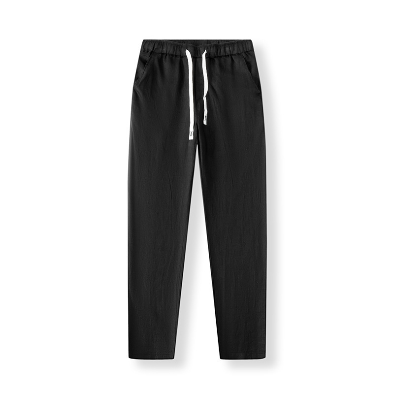 Pure Linen Breathable Chinese Style New Gray Blue Long Summer Thin Simple Casual Men's Pants White_viptrois.com