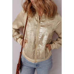 Ebay Cross-border Hot Selling Autumn New Long-sleeved Zipper Jacket Women's European and American Short Personalized Solid Color Jacket for Women